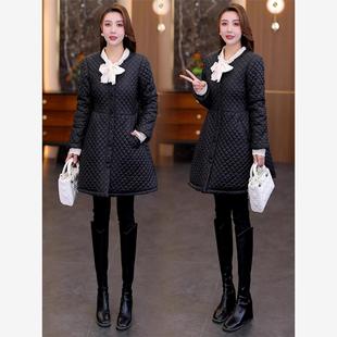 时尚菱形格棉衣外套女冬季新款洋气质收腰显瘦中长款加绒保暖棉服