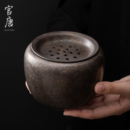 铁锈釉茶渣缸家用陶瓷建水带盖过滤茶洗水盂复古茶桶茶具茶道配件 - 封面