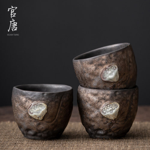 陶瓷茶杯鎏金铁锈釉大容量复古