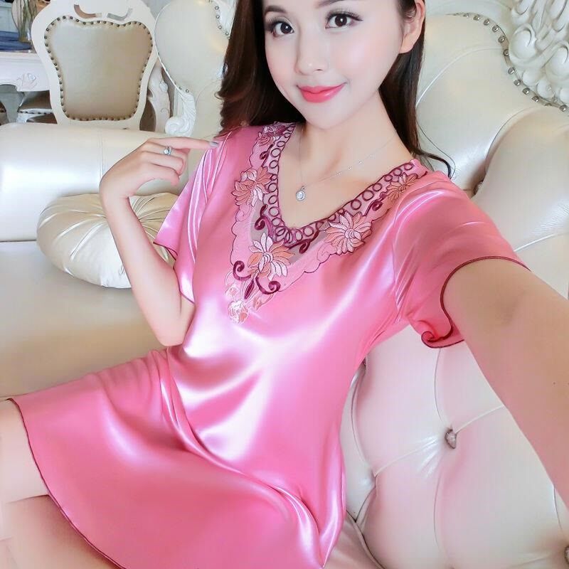女性性感睡衣女士睡裙女夏冰丝夏天丝绸短袖蕾丝女式夏季薄款新款|ruв категории Детская одежда, детей дома, одежду, домашнего халат/халат - от Buy2taobao.com для оказания профессиональной услуги покупки агента Taobao