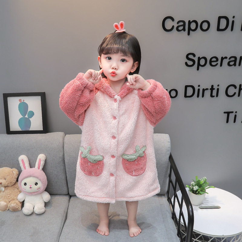 女童睡袍秋冬季法兰绒家
