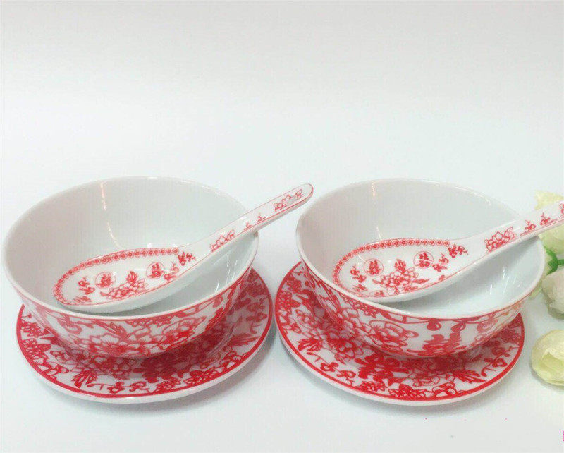 广东传统习俗婚礼碗结婚婚庆用品广丽源剪喜字陶瓷碗套装衣食饭碗