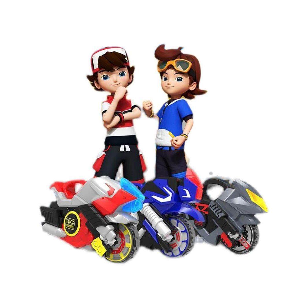 灵动创想魔幻陀螺5光拉线双轮4旋风轮梦幻儿童摩托车战车豪华套装