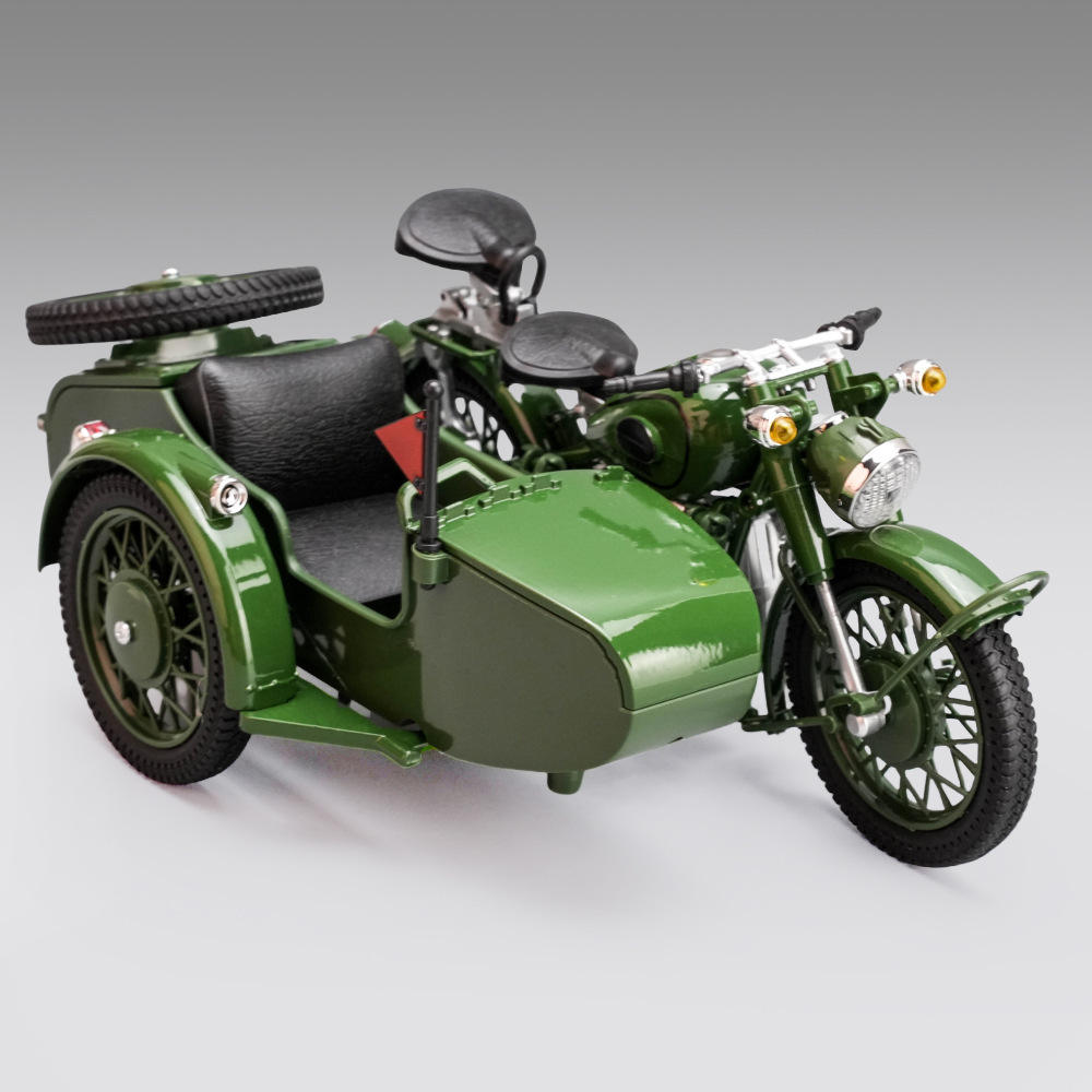 盒装美霸1:10挎斗三轮摩托车模型仿真合金复古机车摆件男孩玩具车