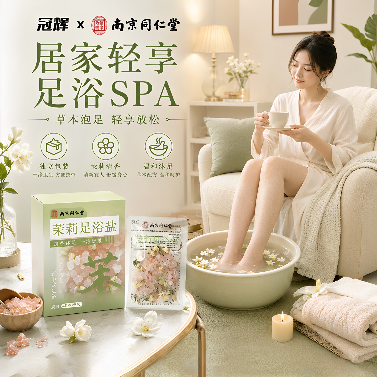 【南京同仁堂】天然茉莉足浴盐沐足盐泡脚盐天然海盐舒缓浴足剂