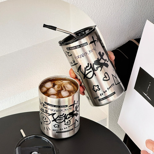 高颜值不锈钢吸管保温咖啡杯