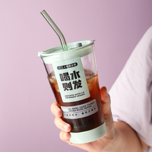 2025水杯女生办公室带盖吸管玻璃杯男士 新款 咖啡杯早餐牛奶茶杯子