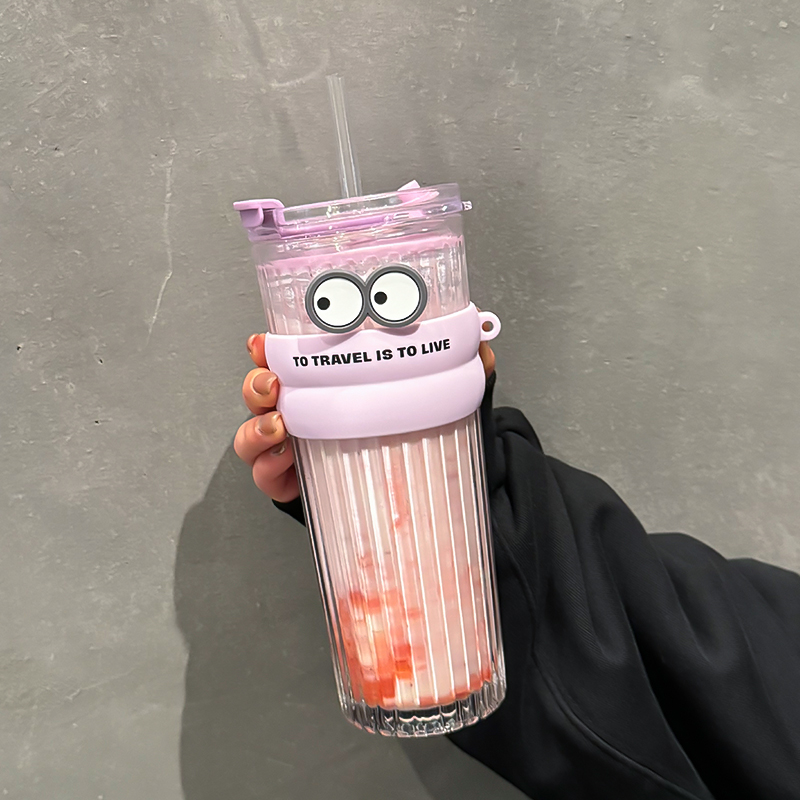 2025新款玻璃杯情侣高颜值大容量吸管杯女生咖啡杯男士随手水杯子