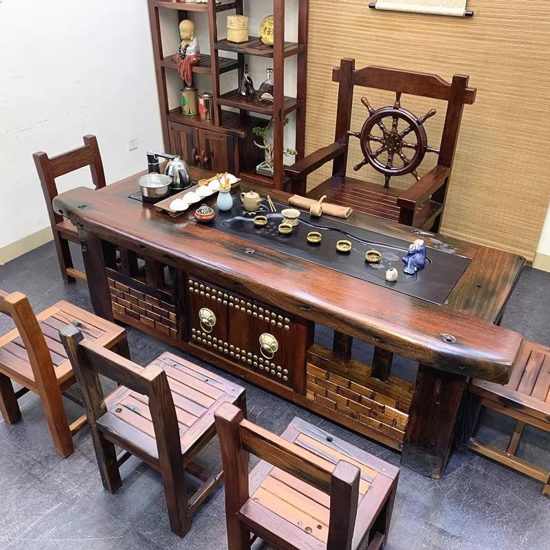 老船木茶桌老船木茶桌椅组合实木茶几家用办公茶桌套装一体泡茶台