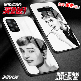 奥黛丽赫本适用三星a52s22a22a53a710note20u玻璃s10a42a32手机壳