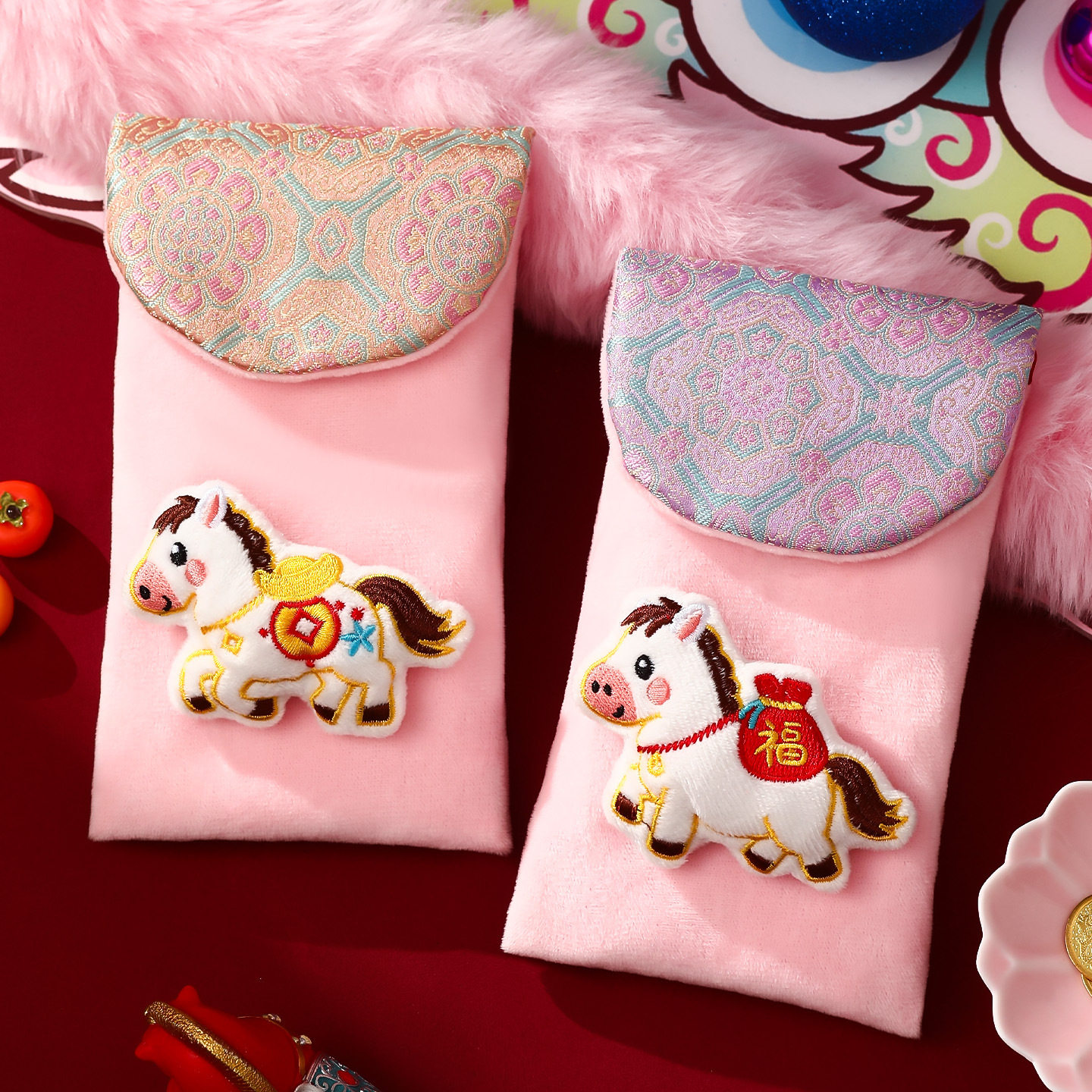 马年布艺刺绣红包袋2026过年春节生肖利是封新年儿童挂脖压岁钱包