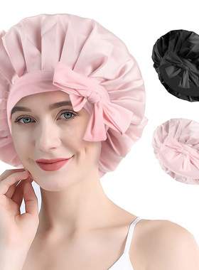 nightcap 春夏新款绑带睡帽缎面圆帽女头巾美容洗浴护发帽