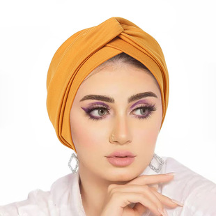 Turban cap 纯色交叉打底帽 前额褶皱印度帽套头帽女士时尚头巾帽