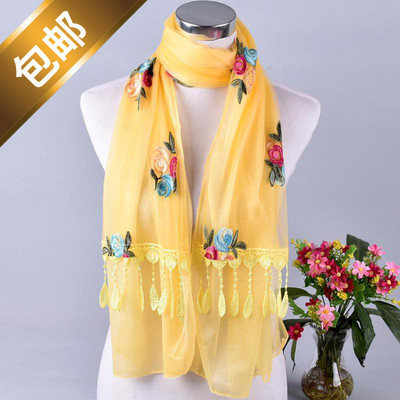 绣花丝巾外贸打折花朵