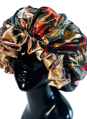 nightcap women 双层花边睡帽木耳边印花帽子家居护发帽