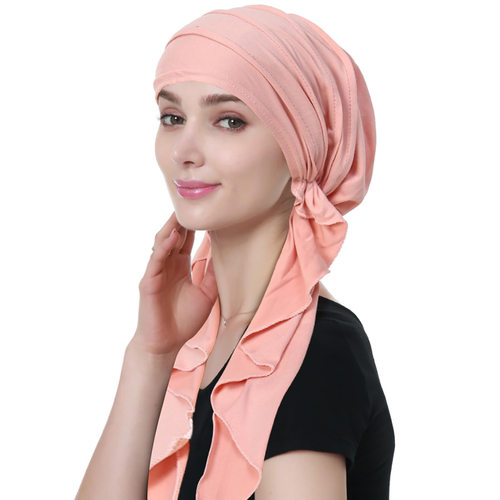 cap turban 外贸新款纯色四条杠飞机帽头巾帽化疗帽女士尾巴帽