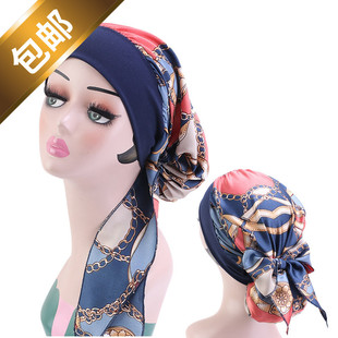 头巾帽女薄款化疗 women caps 蝴蝶结防尘辫子海盗弹力宽边花色
