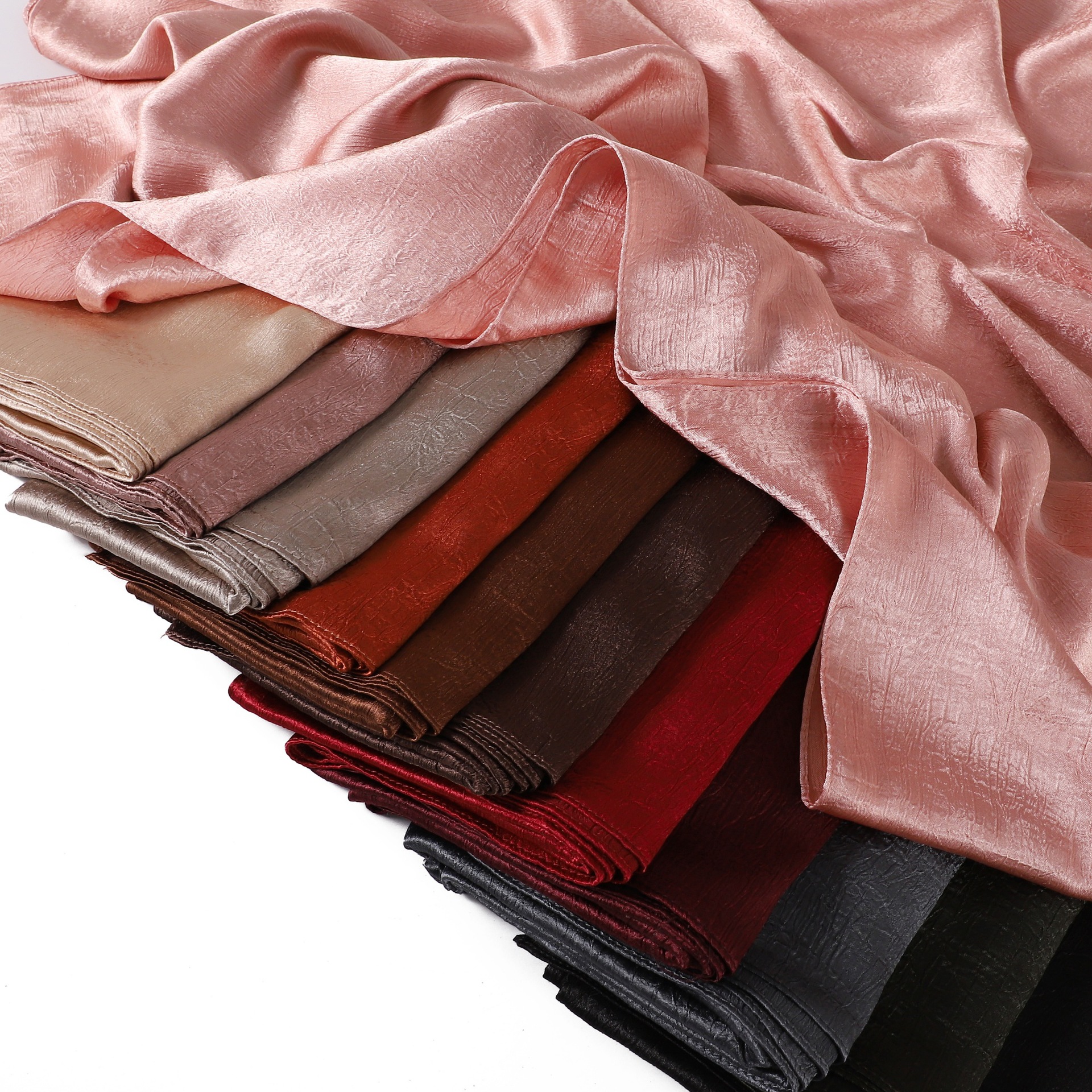 scarf 简约手抓花色丁涤纶长巾包头巾透气缎面仿真丝女围巾披肩