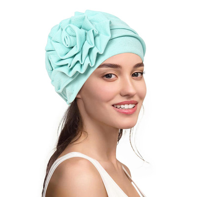 cap turban 盘花帽多色侧面竹节麻盘花帽子现货盘花头巾套头帽