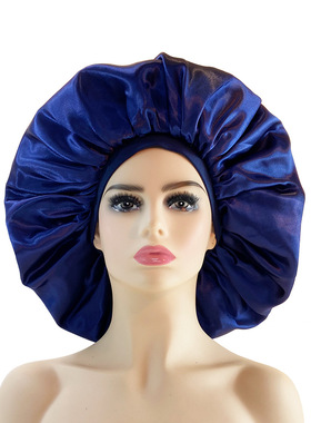 超大号色丁睡帽宽皮筋帽仿真丝护发帽子绸缎睡帽 nightcap