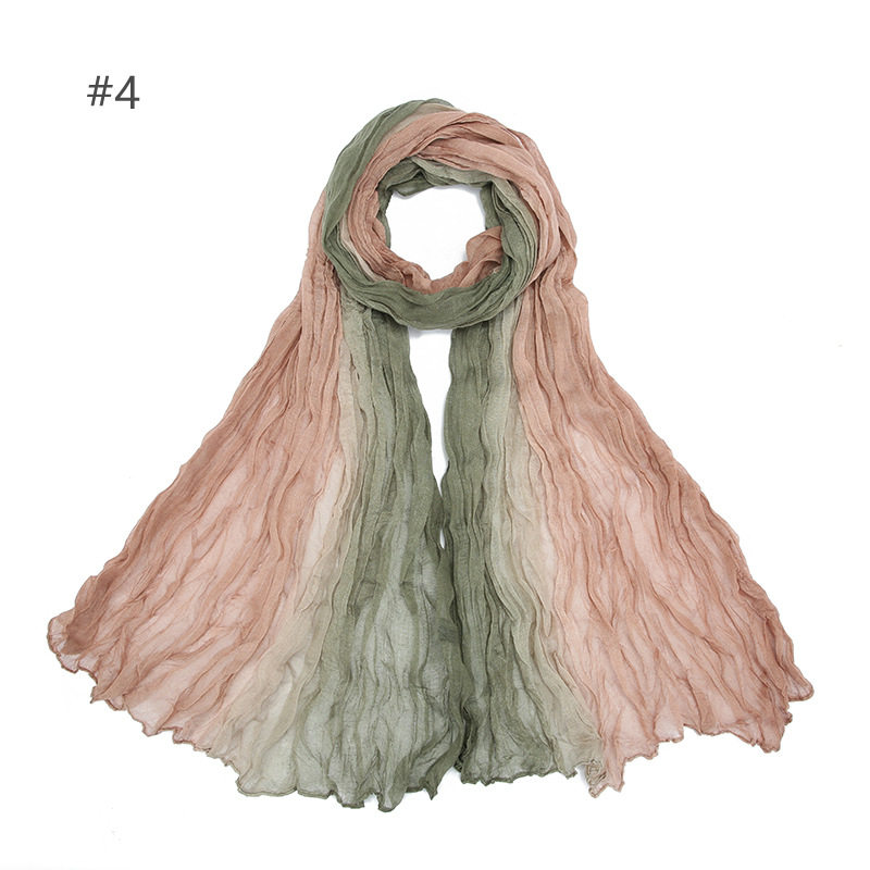 women scarf new 巴厘纱渐变色压皱手绘薄款麻花皱围巾丝巾