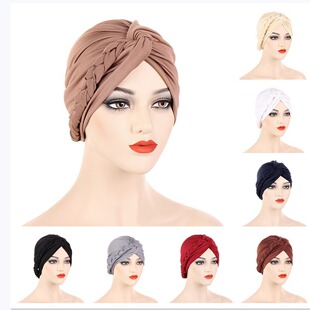 多色扭扭辫子帽头巾帽简便套头帽 braid Multicolor twist