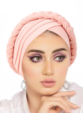 Turban cap 新款欧美外贸单色三交叉辫子包头帽牛奶丝印度包头帽