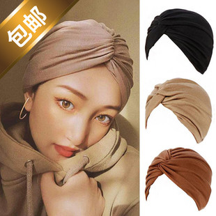 春包头发带交叉包头帽月子帽化疗光头帽子复古民族女遮白发套头帽