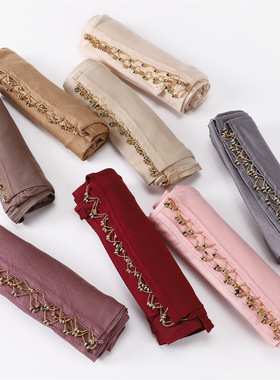 72*172CM 纯色丝光棉弹性透气手工挂珠金环包头围巾jersey汗布