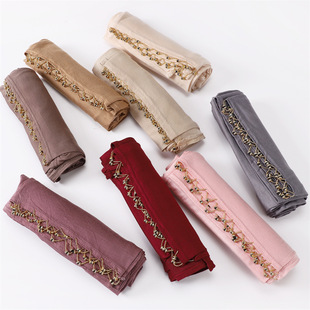 72*172CM 纯色丝光棉弹性透气手工挂珠金环包头围巾jersey汗布