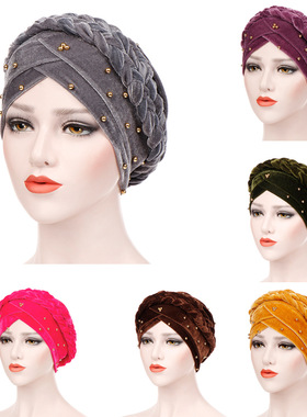 forehead crosswise long braid nail bead women ladies scarf