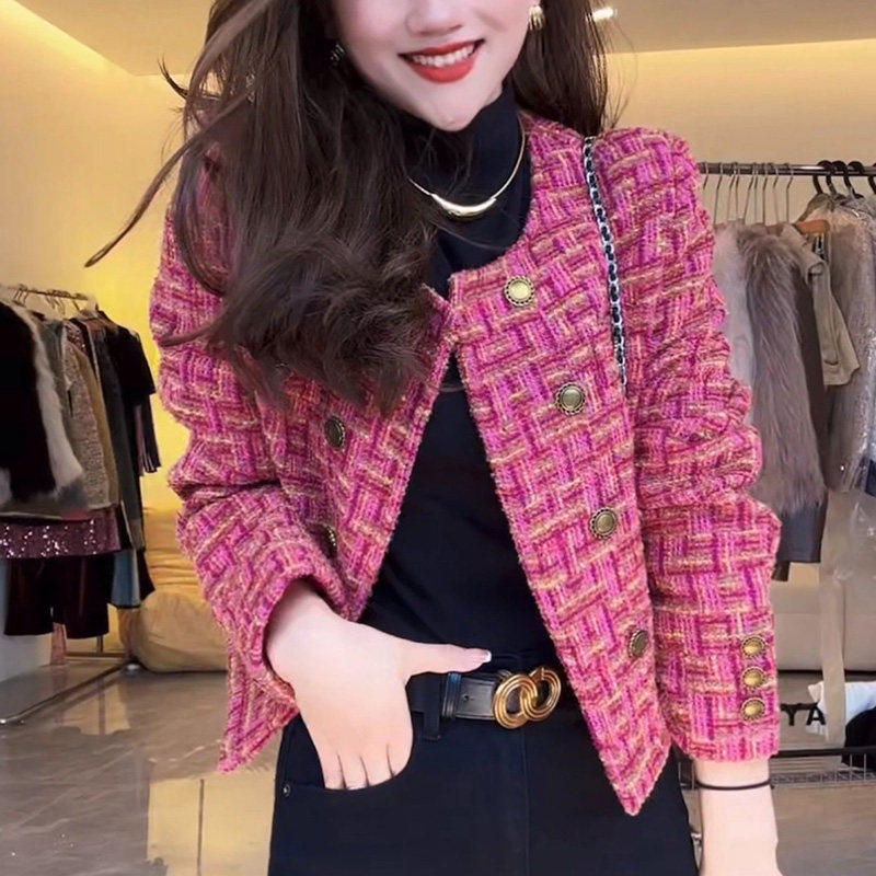 春季韩版复古撞色气质名媛编织彩色小香风短外套女高级感百搭上衣