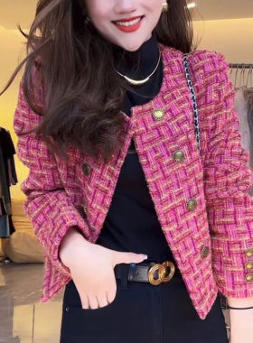 春季韩版复古撞色气质名媛编织彩色小香风短外套女高级感百搭上衣