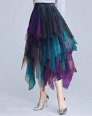 网纱半身仙女纱裙2025夏季 a字裙女 彩色不规则纱裙黑色高腰中长款