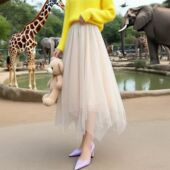 款 不规则网纱半身裙20年夏季 经典 显瘦网纱裙打底裙纯色甜美中裙