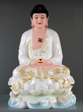 汉白玉描金释迦牟尼佛像摆件