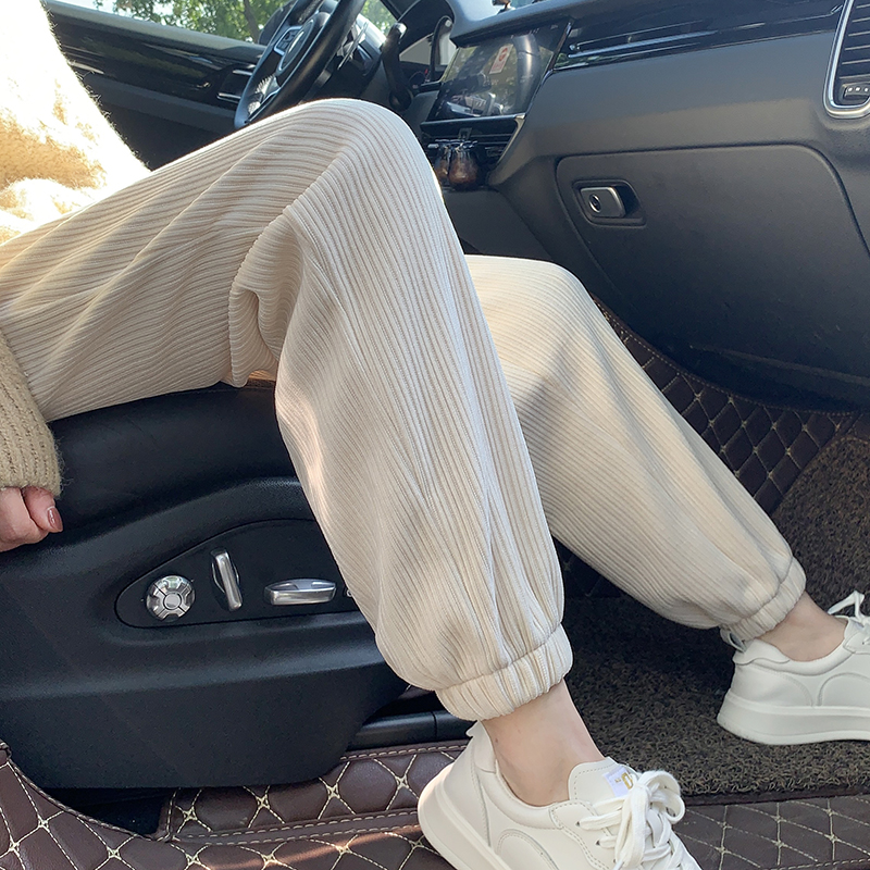 灯芯绒裤子女秋冬加绒卫裤雪尼尔白色束脚奶奶裤休闲裤冬季运动裤