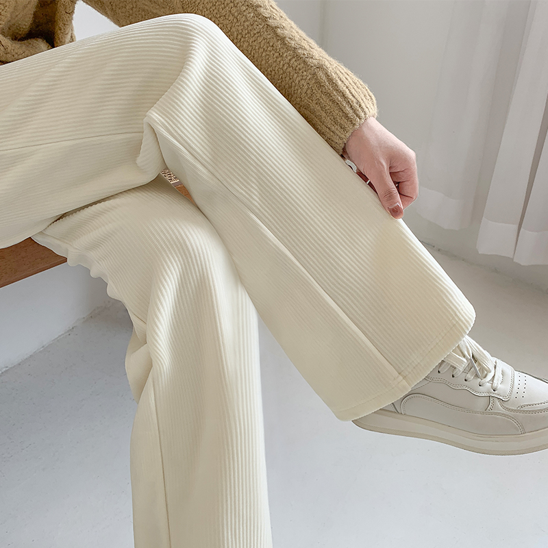 雪尼尔加绒阔腿裤女秋冬小个子宽松高腰白色直筒裤冬季灯芯绒裤子