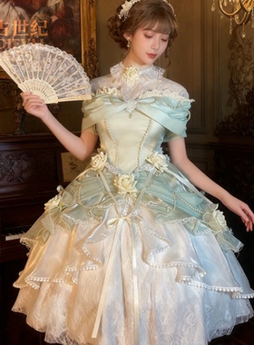 玫瑰礼遇洛丽塔晚礼服女绿色一字肩学生日公主裙派对花嫁lo娘cos