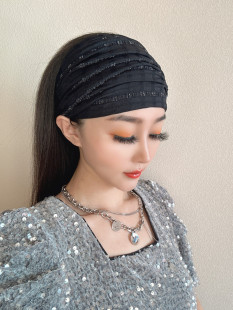 妖梦新品 复古遮盖头饰女抹额 宽边发带暗黑色系发饰透气网发箍法式