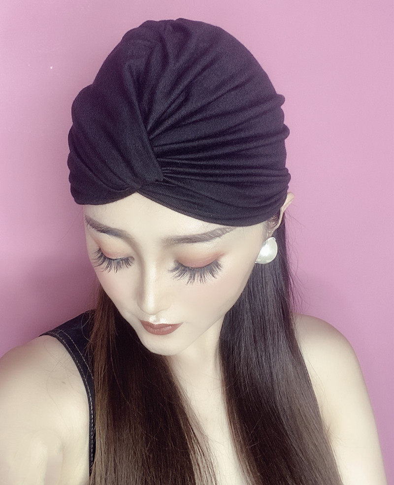 欧美时髦交叉包头帽 光头睡帽 时装周搭配发帽洋气泳帽月子头巾帽