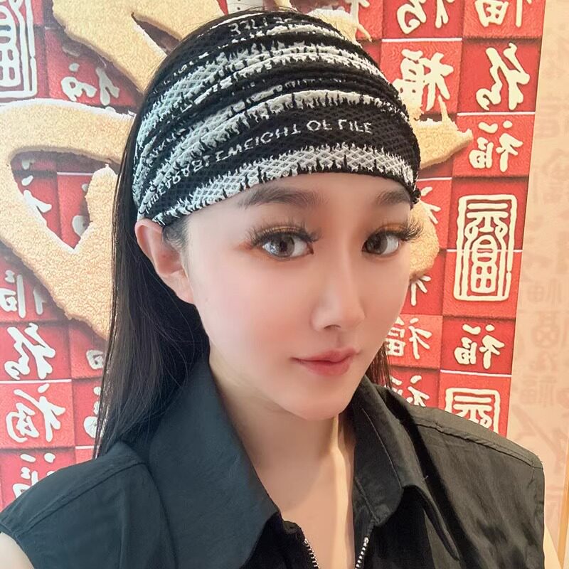 嘻哈头带日常外戴发饰宽边发带朋克风透气网发箍遮盖头饰女抹额