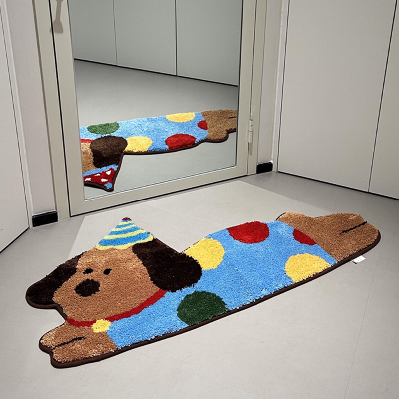 趴趴狗衣帽间地垫家用拍照镜子卧室可爱卡通植绒客厅床边地毯装饰