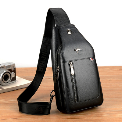 柏林袋鼠男士真皮胸包复古设计感运动休闲通勤包牛皮单肩斜挎背包