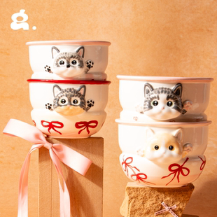 CONGSTUDIO口袋猫猫陶瓷餐碗手绘可爱少女治愈沙拉碗泡面碗送礼