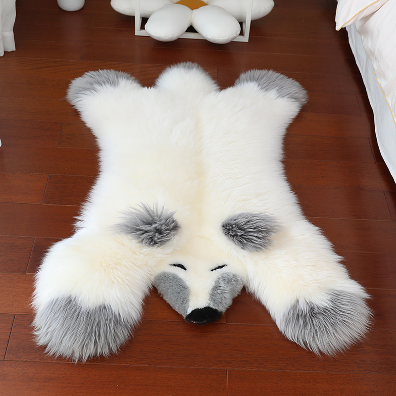 纯羊毛地毯可爱卡通动物形毛毛地垫儿童房男孩女孩房间装饰狐狸垫