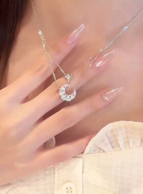 999纯银星月项链女叠戴双层锁骨