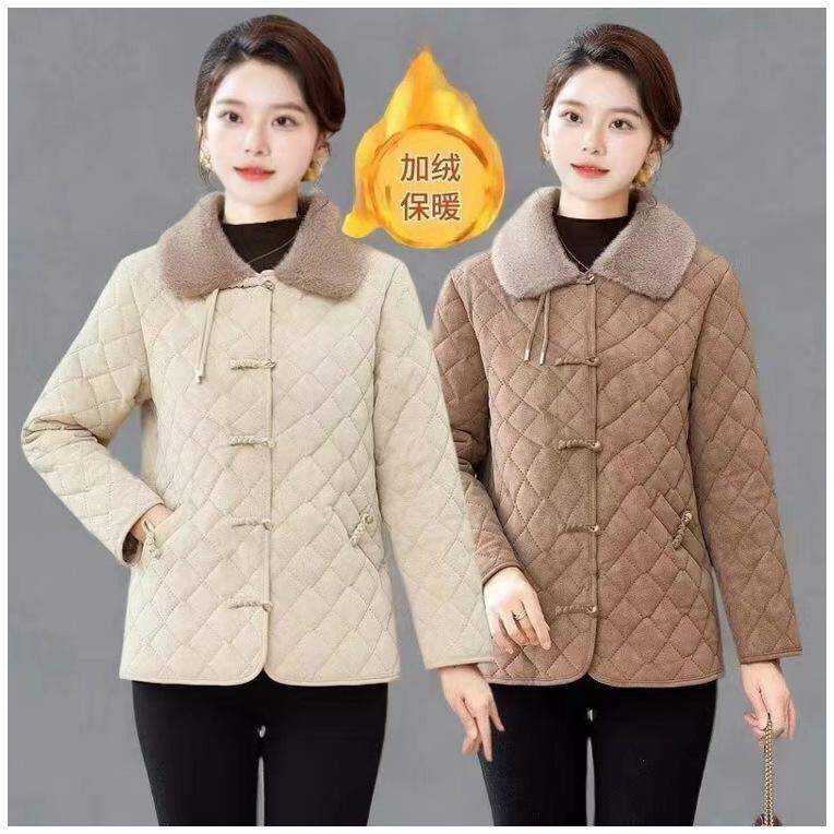 秋冬新款妈妈加绒保暖棉袄外套短款中老年女磨砂软皮棉衣大码棉服