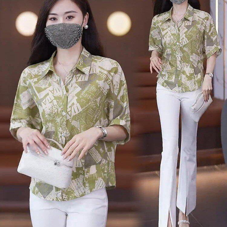 时尚打底衫女短袖洋气妈妈显瘦衬衫上衣春夏