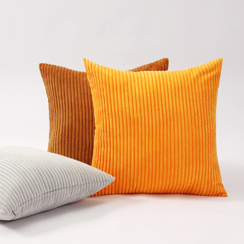 灯芯绒条纹纯色抱枕 北欧风ins简约毛绒靠垫客厅沙发家居靠枕套